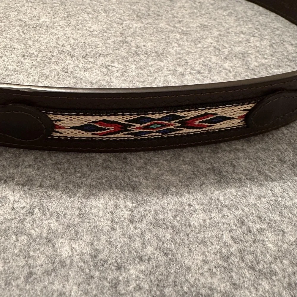 Western Leather Belt Mens 34 Brown Basketweave Southwestern Woven Inlay Buckle